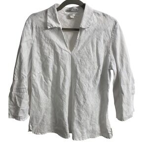 Nikki Valenti Womens‎ White 100% Linen V-Neck 3/4 Sleeve Blouse Top Size 18